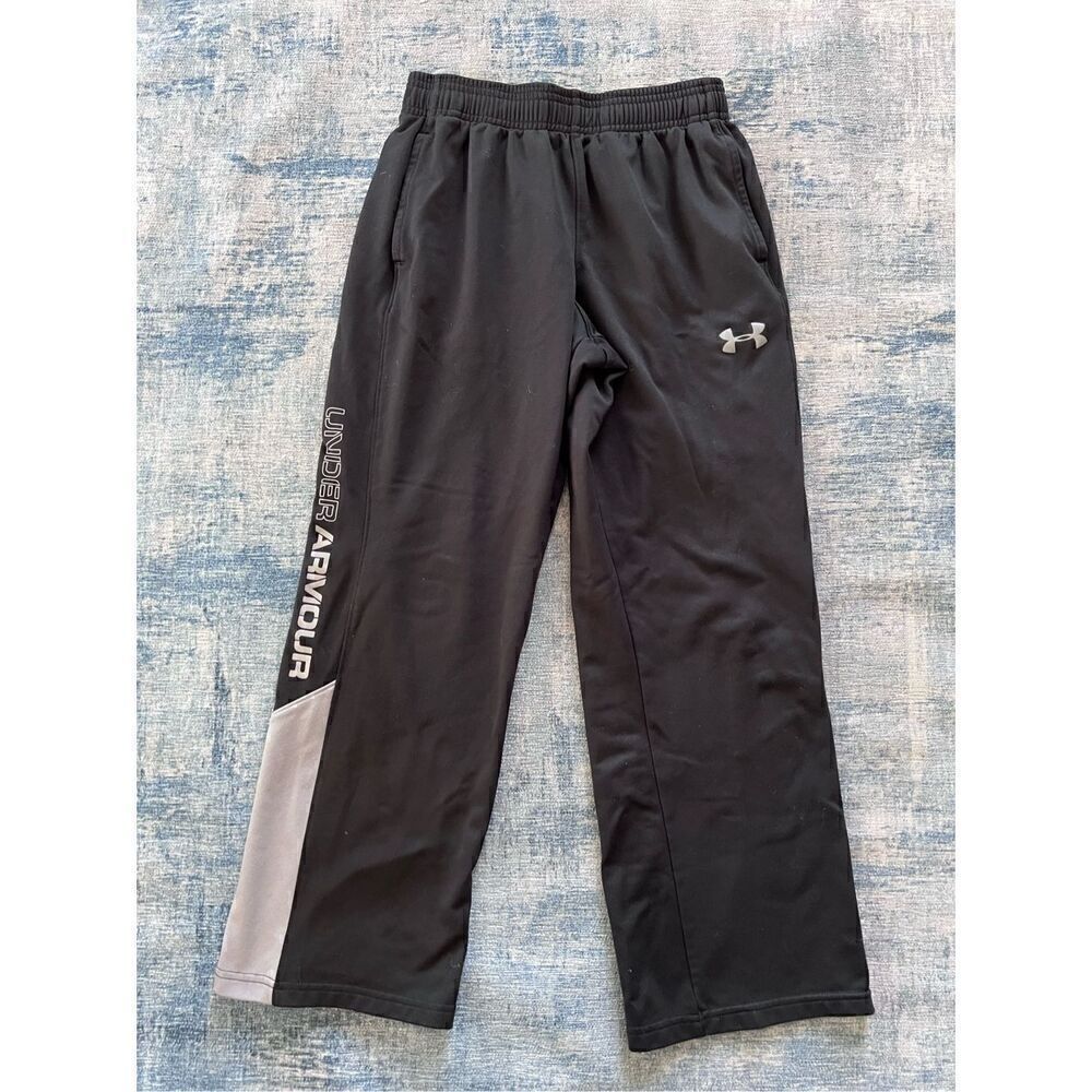Under Armour Black Gray Loose Fit Athletic Track Pants Youth Medium